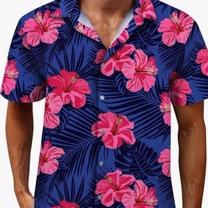 Men's Floral Dress Shirt - Blue and Pink